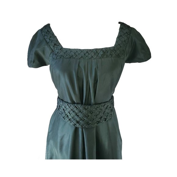 Hoss Intropia Hunter Green Silk Belted Midi Dress Cummerbund Tie Size 36 Medium - Picture 2 of 8